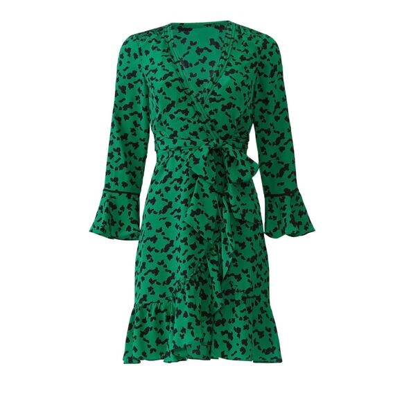 Tanya Taylor Green Leopard Nomi Wrap Dress 2 - Picture 3 of 9